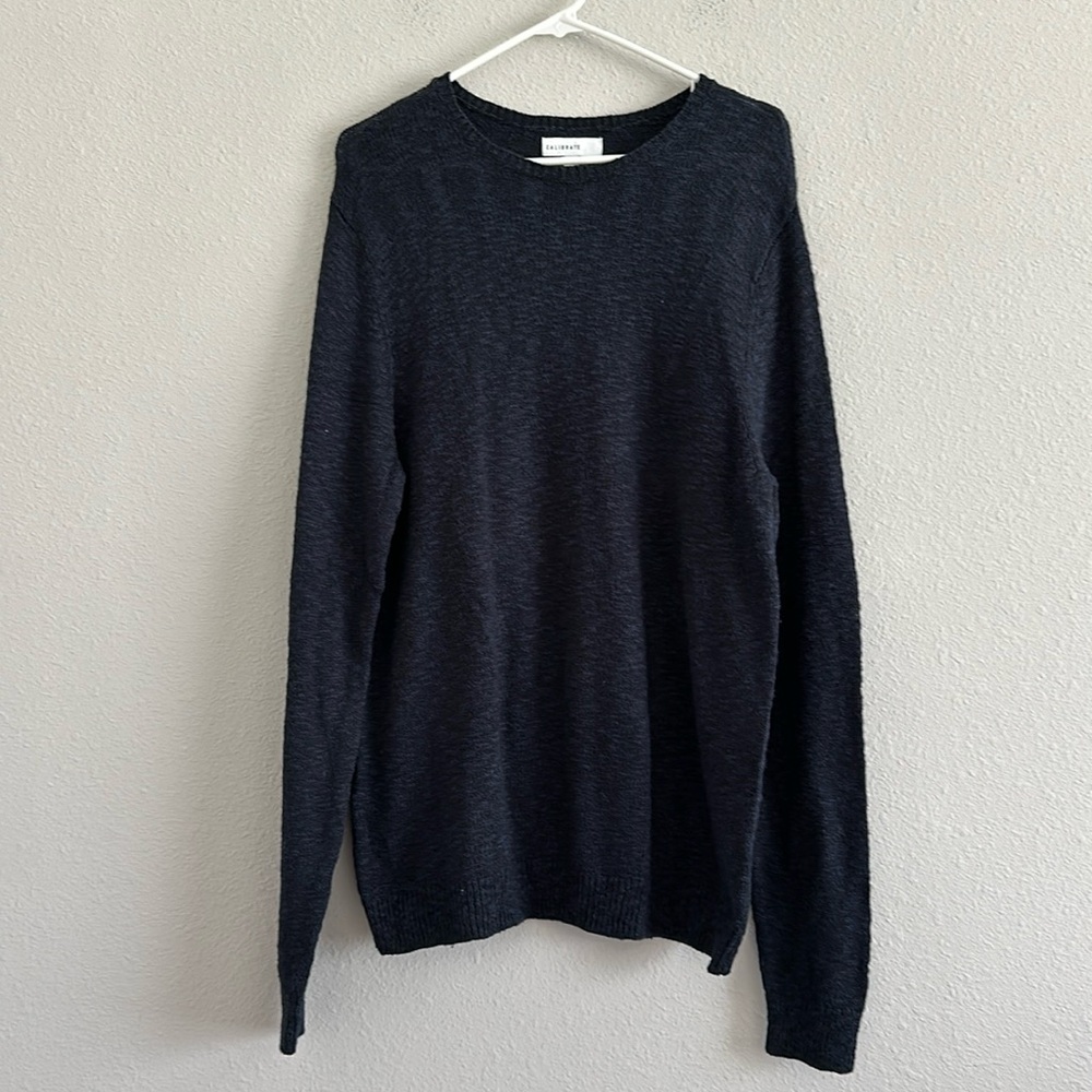 CALIBRATE Crewneck Knit Sweater Mens Size large Solid Blue Cotton Blend